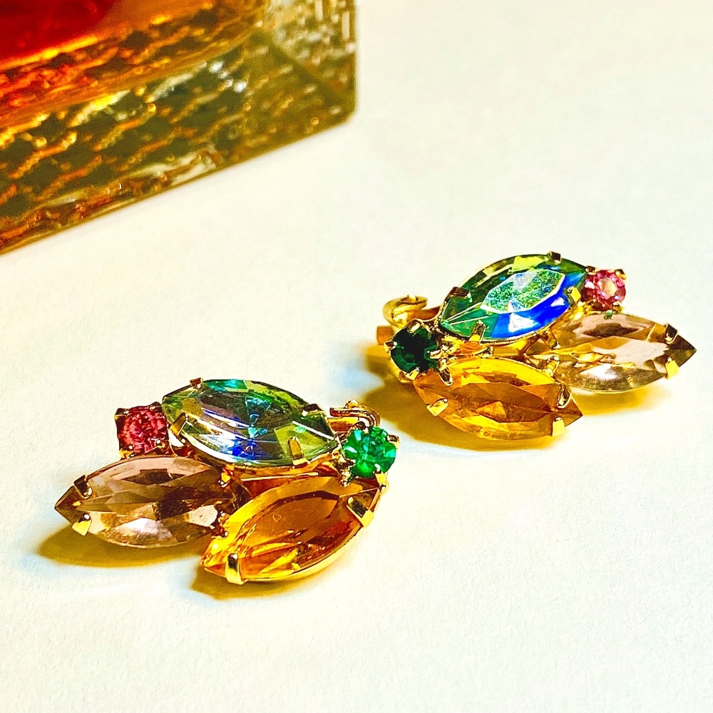 Vintage Multi-color Clip-On Earrings